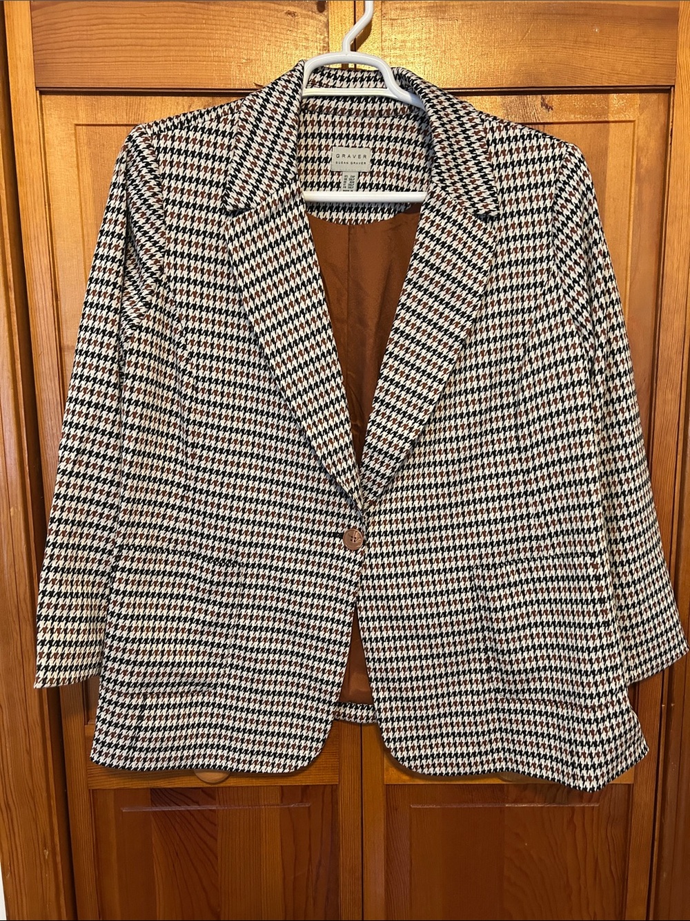 Susan Graver Black and Brown Houndstooth Single-Button Blazer 2X Petite New